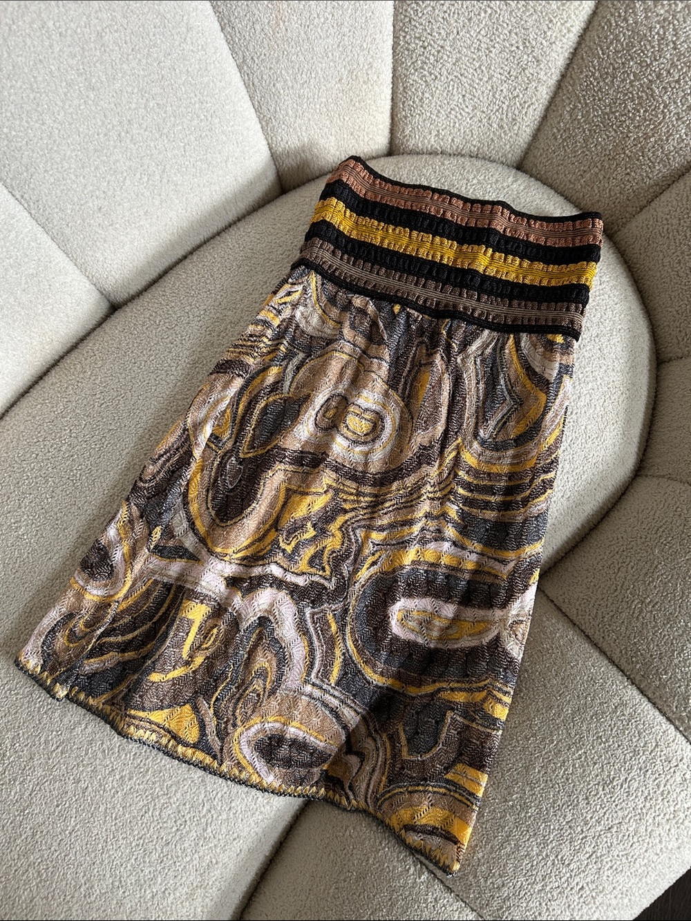 Missoni Multicolor Swirl Midi Skirt with Striped Waist